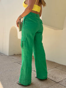 Chase Your Greens Linen Cargo Pants