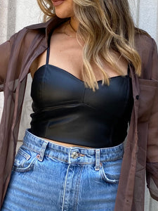 All You Need Faux Leather Crop Top - Black