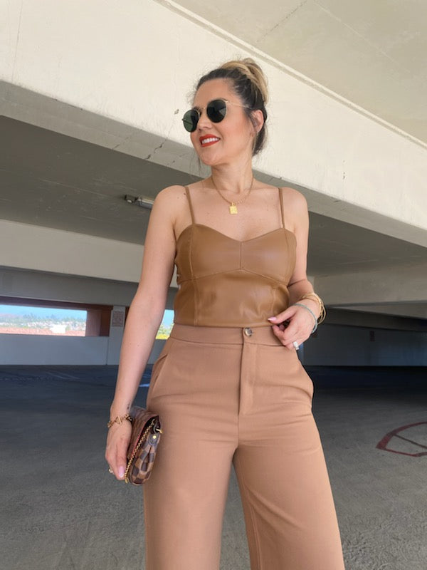 All You Need Faux Leather Crop Top - Camel