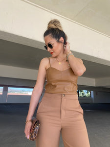 All You Need Faux Leather Crop Top - Camel